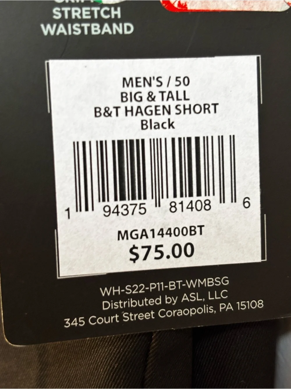 Walter Hagen Black Flat-Front Golf Shorts Sz 50. NWT